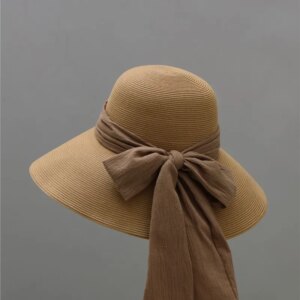 Summer new big eaves hat woman streamer shade vacation travel wide literary garden