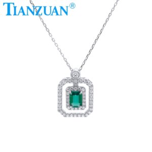 Rectangular Double Layer Pendant Muzuo Green Lab Grown Emeralds 925 Silver Jewelry Necklace For Women Jewelry Gift