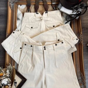 AnnualRing French Retro High Waist Fishtail Straight Work Pants 385g Original Embryo Cotton Fabric Twill Cotton Seed Shell