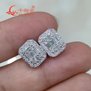 10mm Rectangle Cross Baguette Moissanite Stone Ear Stud S925 Silver D VVS Women’s Wedding Jewelry Gift Earring for Dating