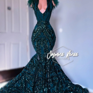 Teal South African Prom Dresses Mermaid V-neck Cap Sleeves Feather Black Girls Robe De Soiree Evening Dresses Gown Customized