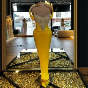 Gold Prom Dresses Satin Glitter V-Neck Rhinestones Evening Dresses Gown Customized