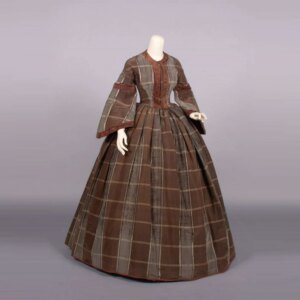 1890s Day Dress Retro Plaid Walking Costume Victorian Civil War Colonial Southern Belle Ball Gown Theatre Scarlett Outfits
