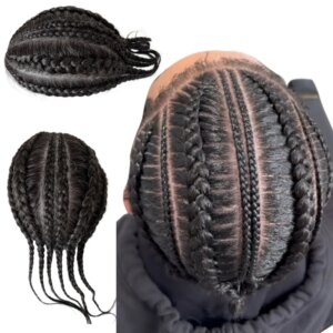 Indian Virgin Human Hairpiece #1B20 Grey Color Cornrow Braids Knots PU Toupee 8×10 Skin Unit for Black Men