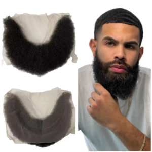 Peruvian Virgin Human Hair Piece 4mm Kinky Curl Afro Beard Male Hair Replacement for Black Men