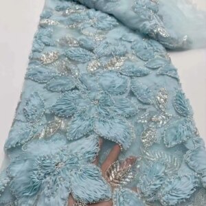5yards African Nigerian Tulle Lace Fabric Sequins Sewing Guipure Beads Sequin Embroidery Dresses High Quality 2025 5Yards resses