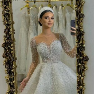 Luxury Ivory Full Pearls Wedding Dress Dubai Sweetheart Ball Gown Bridal Gowns Quinceanera Dress Vestido De Noiva Customized