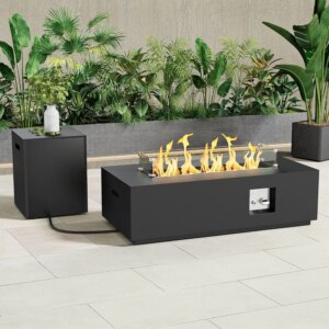 Outdoor pit propane gas pit and outdoor fireplace rectangular fire station, 50000 BTU (42 inch rectangular black)