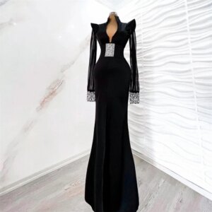 Customized 2024 Vintage Black Evening Dresses Cap Sleeves Mermaid Glitter Dubai Pageant Saudi Arabia Celebrity Party Gowns Vesti