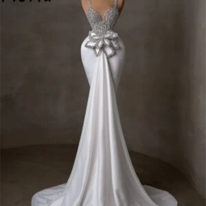 Elegant Strap Spaghetti White Mermaid Evening Occasion Dress Crystal Appliques Formal Party Dresses Plus size Vestido de noite