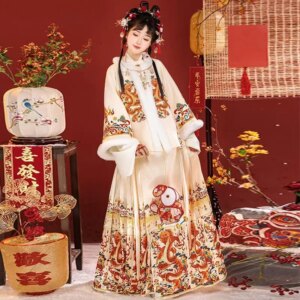 Ming Dynasty Dragon Embroidery Hanfu Dress Women’s Heavy Industry Hoese Face Skirt Festive Stage Event New Year Costume Thicken