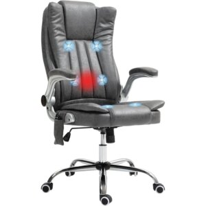 HOMCOM High Back Vibration Massage Office Chair, Leathaire Heated Computer Chair with Flip-up Armrest