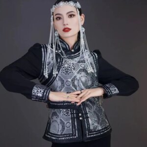 Ethnic Clothes Autumn and Winter Jacquard Satin Shirt Long Sleeve Handmade Mongolian Bottoming