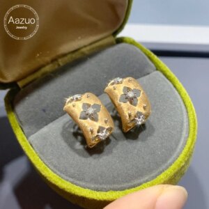 Aazuo Luxury Jewelry 18K Yellow Gold Original Design Real Diamonds Fairy Round Earring For Women Engagement Wedding
