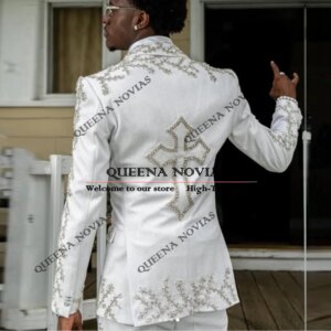 Luxury Groom Tuxedo Diamond Beaded Prom Blazer Customized 2-Pieces Suits Men Formal Party Dresses Slim Fit trajes para hombre