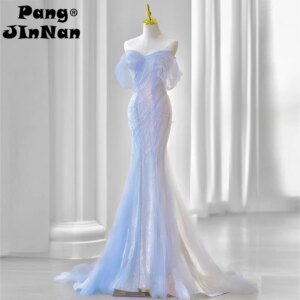 PJN Luxury Blue Mermaid Evening Dresses Women Elegant Formal Long Cocktail Wedding Guest Party Dress Reception Performence Dress