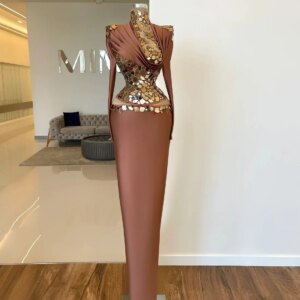 Custom Made Dubai Long Sleeves Formal Occasion Dress Crystals High Neck Floor Length Evening Party Gowns Prom Dresses Vestidos