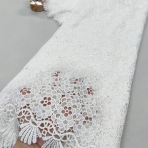 White Lace 5 Yards African Cord Lace Fabric High Quality French Embroidery Nigerian Guipure Material for Luxury Wedding D Q346-1