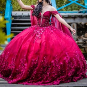 Red Shiny Princess Quinceanera Dresses Off Shoulder Applique Bow Beading Crystal Tull Sweet 16 Dress Ball Gown Vestidos 15 Anos