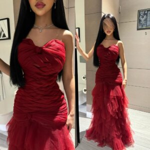 Customized Exquisite weave Organza Evening Dress Graceful Tiered A-Line Celebrity Gowns Sexy Sweetheart Strapless Party Dress