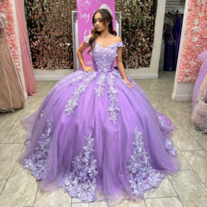 Customized Lavender Purple Off Shoulder Quinceanera Dress Lace Tul Long tail 3D flower Bow vestidos de 15 Quinceanera