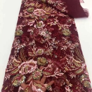 Latest African Sequins Lace Fabric 2025 High Quality Lace Embroidery Beaded Mesh Fabric 5 Yards For Women Wedding Party Dress