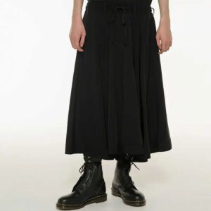 YOJI OOAK Japanese style dark design loose lace up big swing skirt pants black versatile casual pants for men