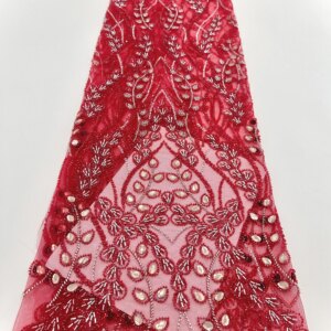 African Top Quality 180 pieces stones per yard Heavy Bead Lace Fabric High Quality Nigerian Sequins French Tulle Fabric Material