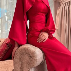 Vintage Long Sleeves Prom Dresses Strapless Ankle Length Pleated Red Party Gowns Evening Dresses