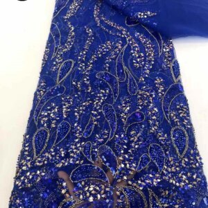 2025 Elegant French Hand-Beaded Lace Fabric High Quality French Tulle Nigerian Sequin Mesh Wedding Lace Fabric Sewn 5 Yards