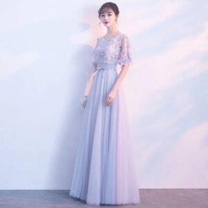 Elegant Long Evening Dress  Banquet Elegant Fairy Slim Sequined Pleated A-line Party Dress Round Collar Formal Dresses