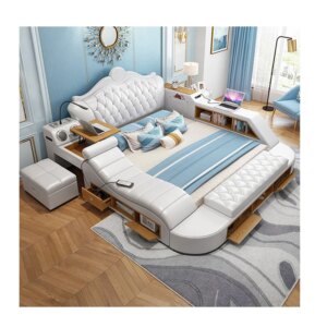 Multifunction Luxury Smart Bedroom Storage Bedding Sets Wooden Queen Solid Wood Bed With King Size Frame Double Bed Bedding Set