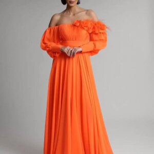 Customized  High Quality Strapless Chiffon Long Sleeves Evening Dresses Elegant Floor Length Celebrity Gowns Vestido De