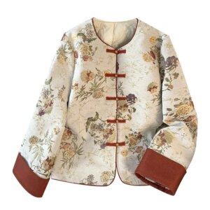 New Chinese Hanfu with cotton heavy embroidery jacquard woven gold Chenille long sleeve cardigan coat