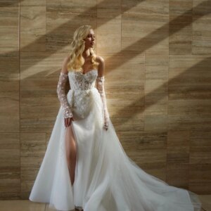 Luxury Two Pieces Wedding Dress Sweetheart Neck Pearls Appliques Bride Robe Elegant Side Slit Bridal Dresses Vestidos De Novia