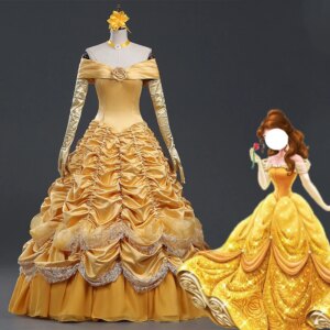New Belle Princess Cosplay Costume Bell Princess Dress Yellow Dress Cloak To Choose Beauty For Game Party Custom Made