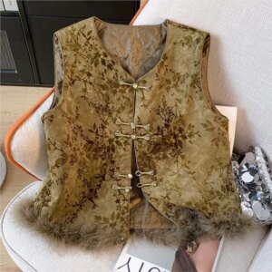 Temperament new Chinese waistcoat clip cotton round neck national style show white outside to wear female small cotton-padded
