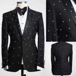 Luxury Wedding Suit for Man Slim Suits Beading Diamond Business Lapel Blazer Formal Occasions Suits for Men Party Customized