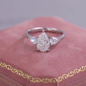 Provence custom 14K gold trilogy rings 1.4CT pear cut lab diamond promise engagement rings for women teardrop Anniversary gift