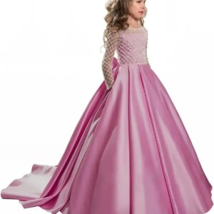 Elegant Flower Girl Dresses for Wedding Ball With Bow Satin Floor Length Girl Kids Birthday Party First Holy Communion Gowns