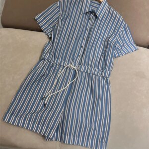 Summer B*C Silk-Cotton Striped Jumpsuit Shorts With Waist and Slimming Women’s Clothing