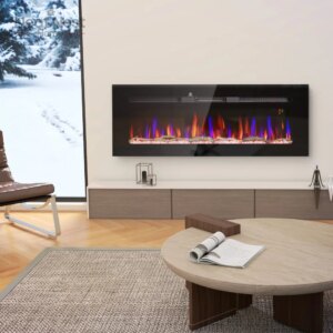 50″ Electric Fireplace Recessed and Wall Mounted with Remote Control, 1500W Fireplace Heater with 8H Timer, fire place, wall art