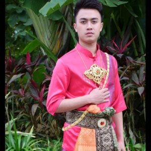 Wedding Dress for Thailand Costume Mens Rose Red Stand Collar Half Sleeve Dai Festival Thai Dress Thailand Traditional Clothing