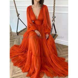 Elegant Wedding dresses Fashion V neck A-Line High quality Sweep train Floor length Prom Party Gowns Fit Evening Party