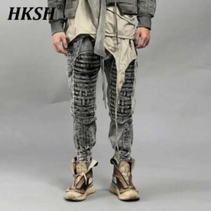 HKSH Spring Winter Men Tide Techwear Waste Land Asymmetric Heavy Vintage Safari Style Deconstructed Crotch Straight Pants HK4377