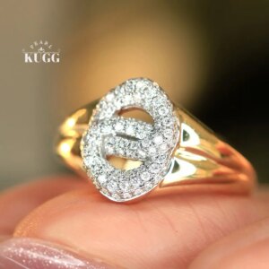 KUGG 100% 18K Yellow Gold Rings Fashion Shiny Design 0.32carat Real Natural Diamond Engagement Ring for Women Luxury Jewelry