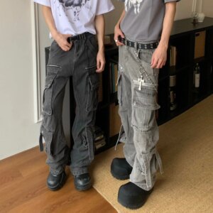 Heavy-Duty Jeans Multi-Pocket Design Loose · Sense Straight Casual Pants Style Tooling