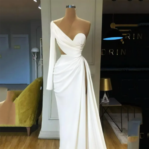 Exquisite One Shoulder Prom Dresses Long Sleeve High Slit Floor Length For Special Occasions Banquet Evening Gowns Handmade