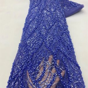 Royal Blue Beaded Fabric 5 Yards Nigerian Lace Fabric 2024 High Quality Luxury Lace Fabric African Lace Dresses For Woman A909-1