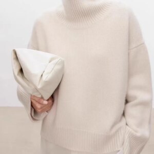 100% Cashmere Turtleneck Cable Sweater Winter New French Retro Lazy Loose Soft Comfortable Top Women